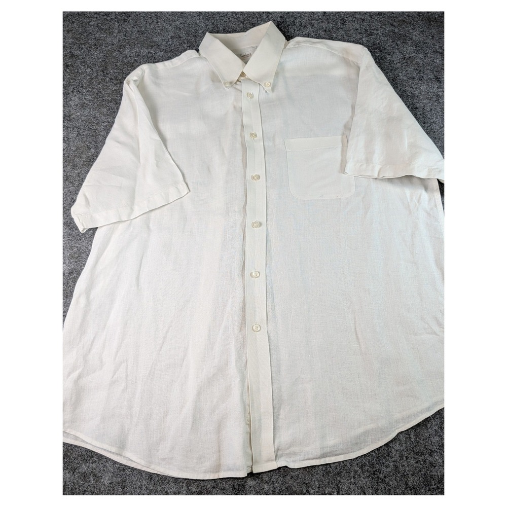 Turnbury Mens XL Short Sleeve Button Down Shirt Off White 100% European Linen